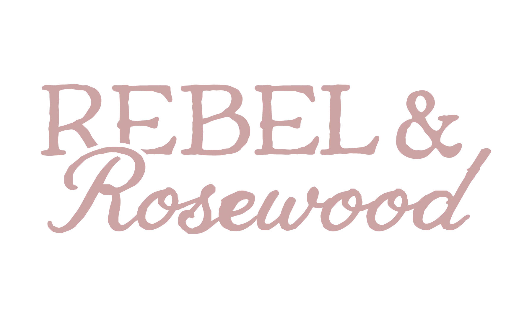 Rebel & Rosewood bookstore logo in mauve text on white background.