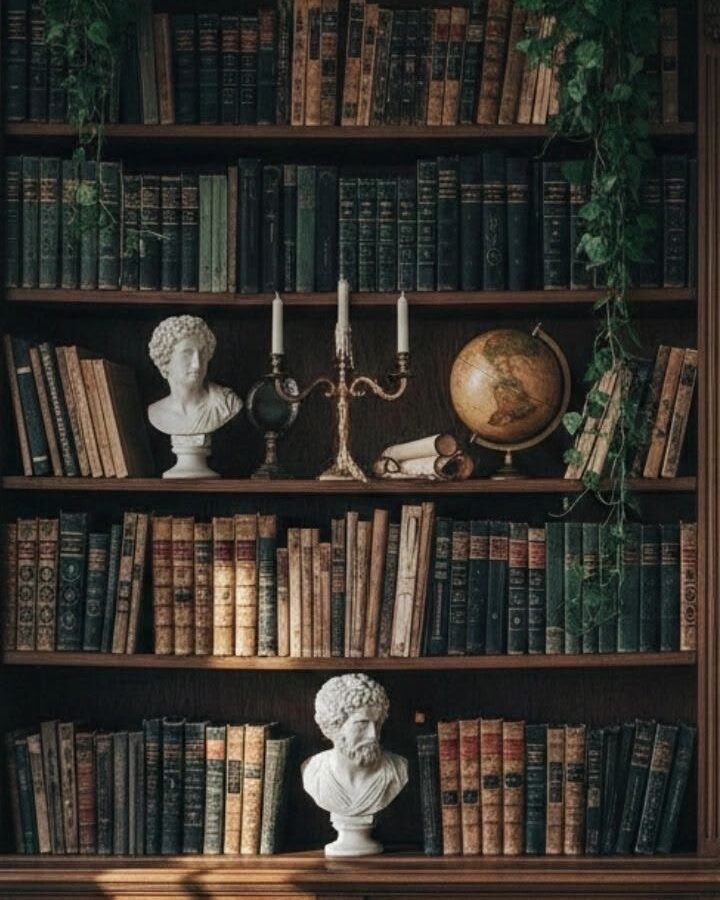 Full bookshelves lined with books in a warmly lit independent bookstore